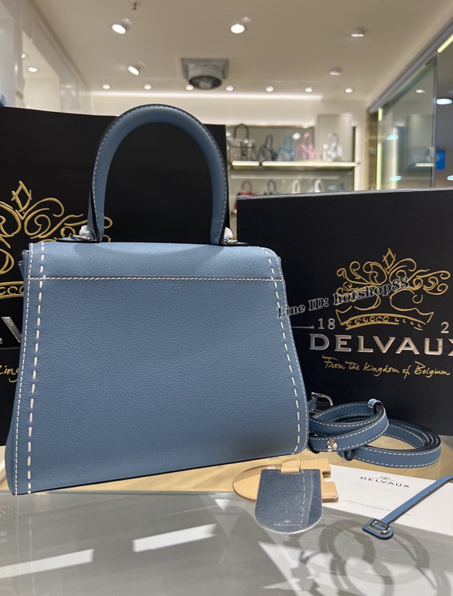 Delvaux太平洋藍外縫線全新mini手提女包 德爾沃專櫃經典焦糖色BrillantPM包袋 bxs1060